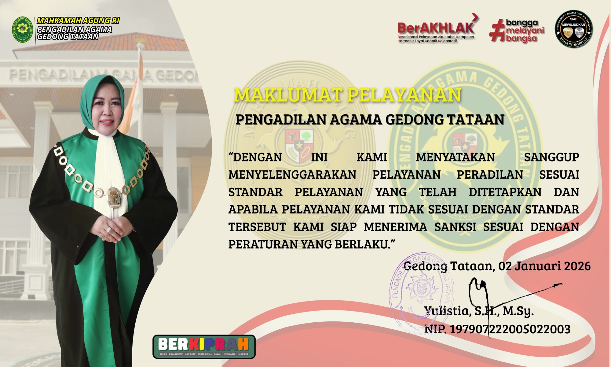 Maklumat Pelayanan Pengadilan Agama Gedong Tataan